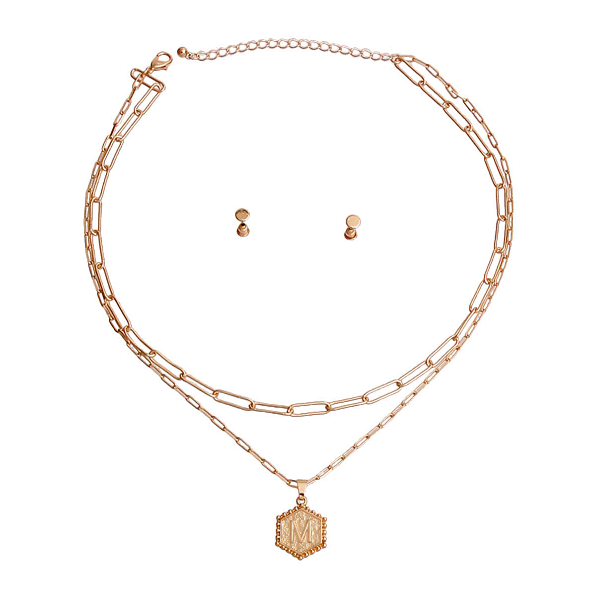 M Hexagon Initial Charm Necklace
