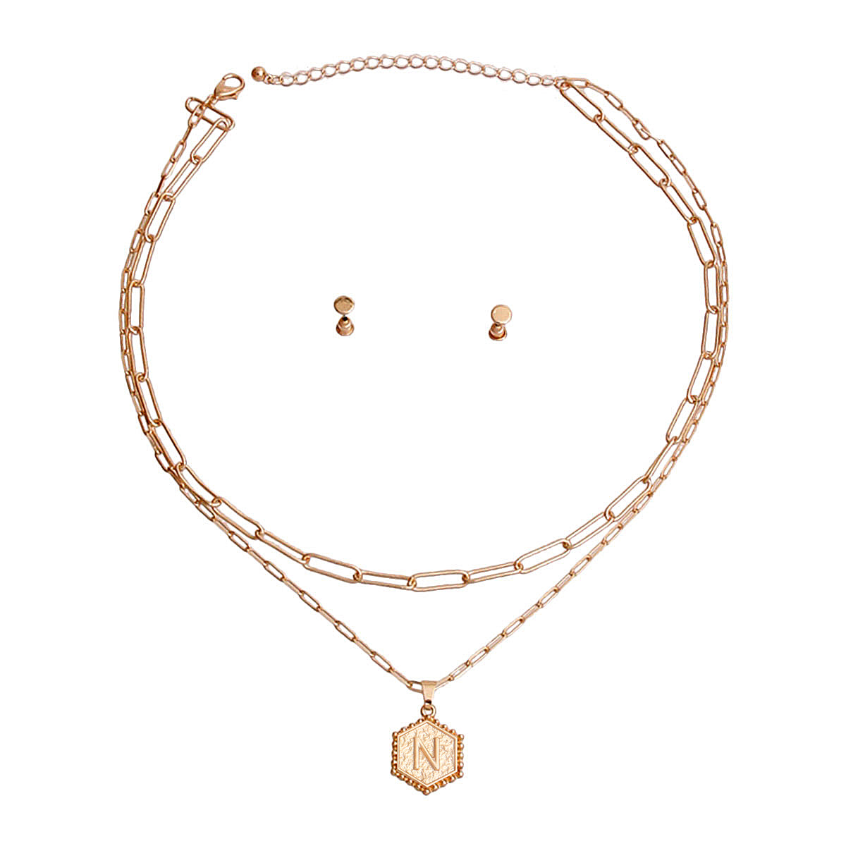 N Hexagon Initial Charm Necklace