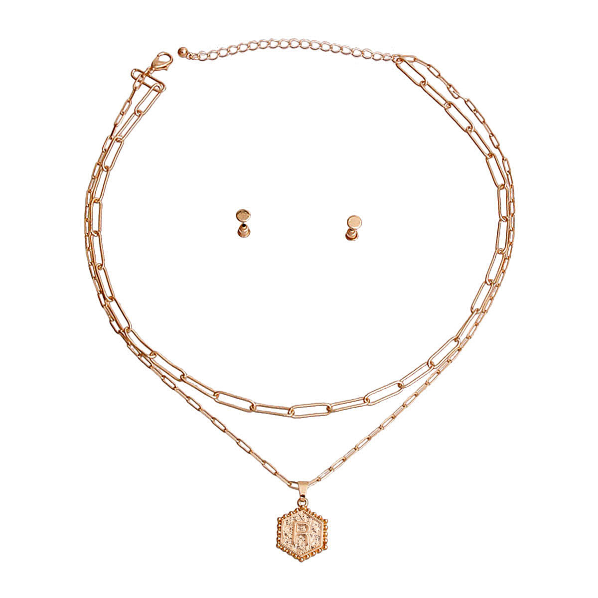 R Hexagon Initial Charm Necklace