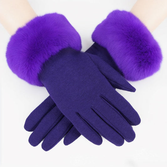 Gloves Purple Fur Trim Winter Gloves for Women