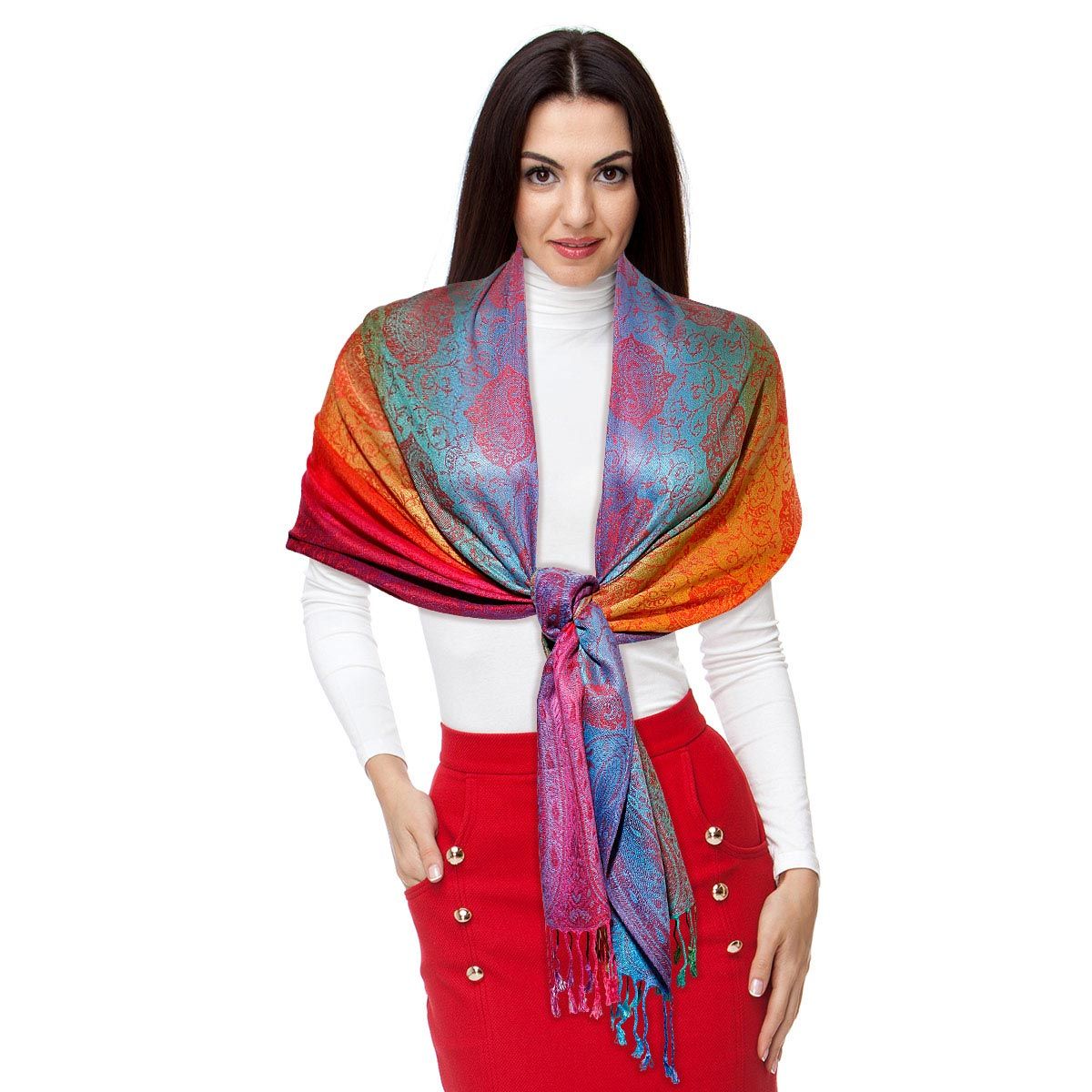 Pashmina Rainbow Red Paisley Scarf for Women