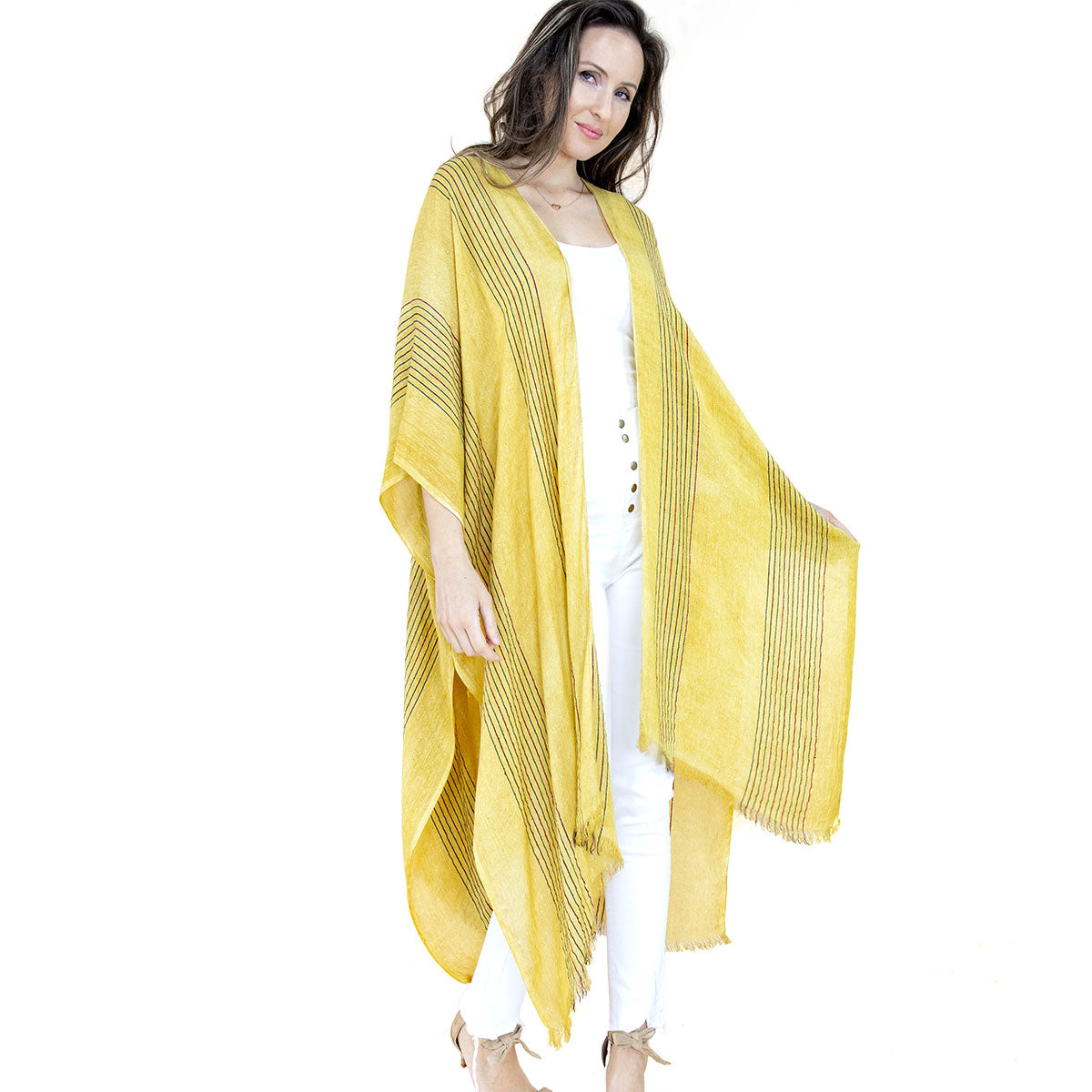 Yellow Ribbed Pleated Kimono