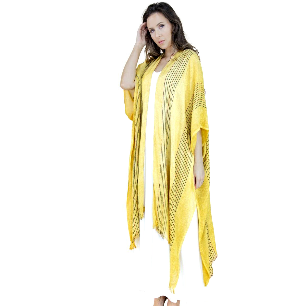 Yellow Ribbed Pleated Kimono