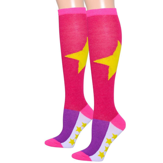 Fuchsia Color Block Star Knee Socks
